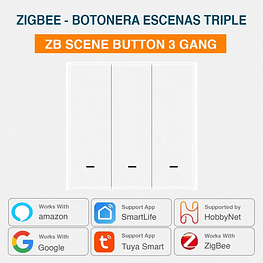 Zigbee - Botonera Interruptor Inteligente Escenas Triple - Tuya Smart Life