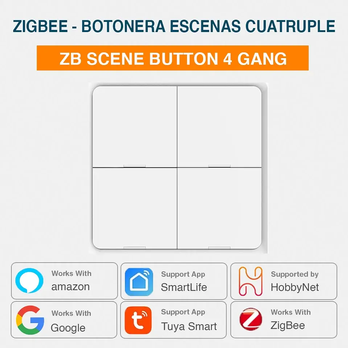 Zigbee - Botonera Interruptor Inteligente Escenas Cuádruple - Tuya Smart Life 1