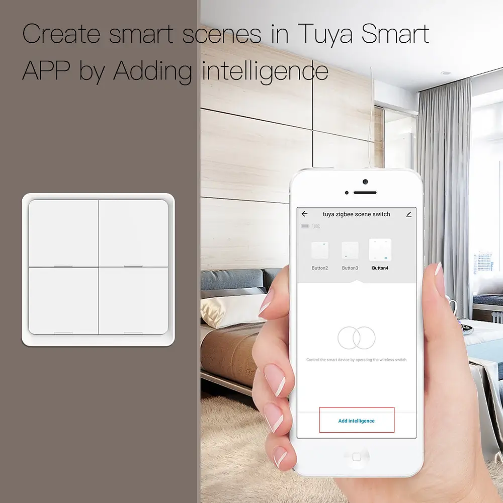 Zigbee - Botonera Interruptor Inteligente Escenas Cuádruple - Tuya Smart Life