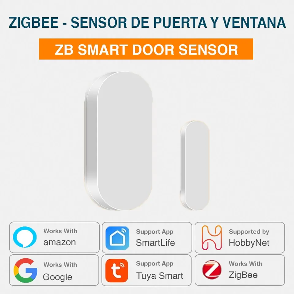 Zigbee - Sensor de Apertura Puertas y Ventanas Batería CR2032 - Tuya Smart Life