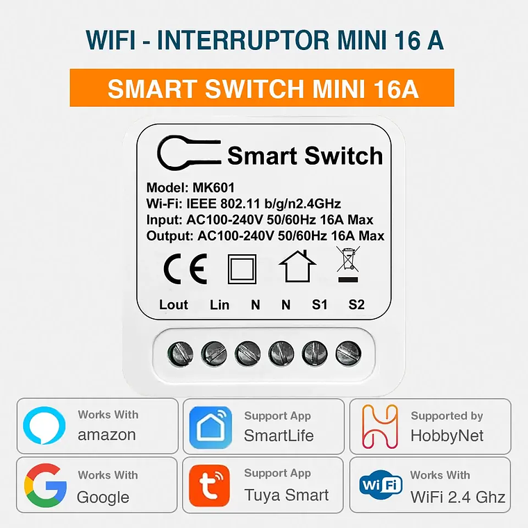 WiFi - Mini Smart Switch Interruptor Inteligente 16A - Tuya Smart Life 1