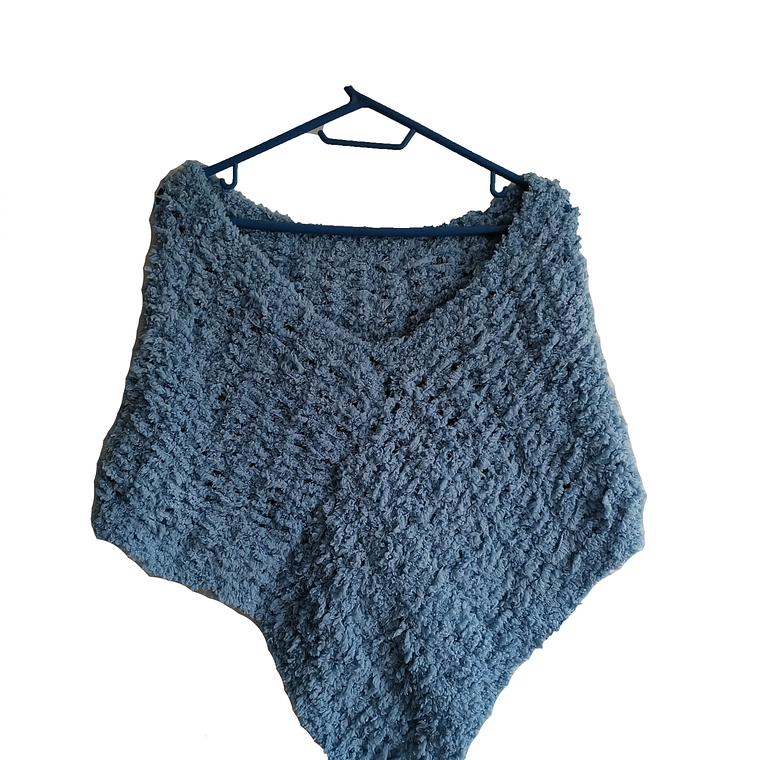 Ruana Color Azul - Tejido 100% A Mano REF A 1