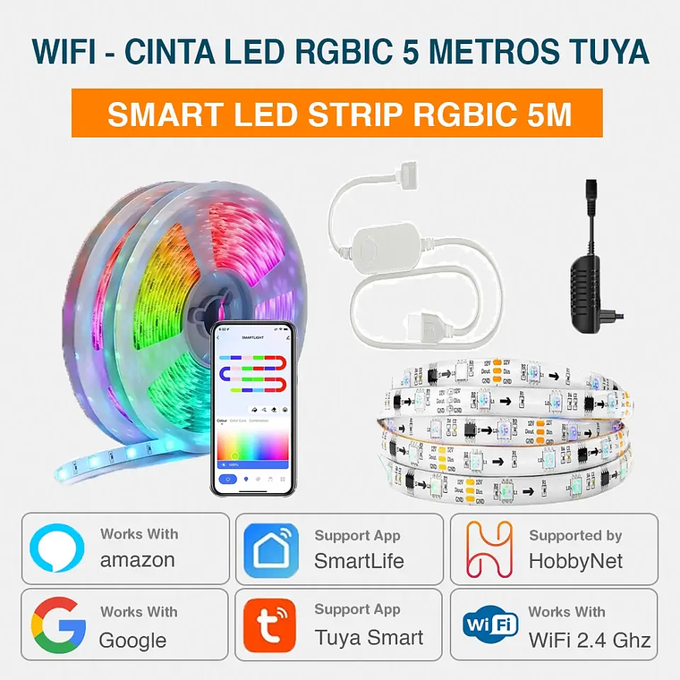 WiFi - Cinta / Tira LED RGBIC 5 Metros Musical - Tuya Smart Life 1