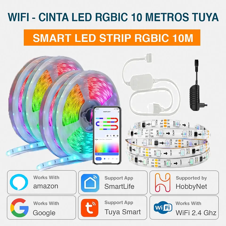 WiFi - Cinta / Tira LED RGBIC 10 Metros Musical - Tuya Smart Life 1