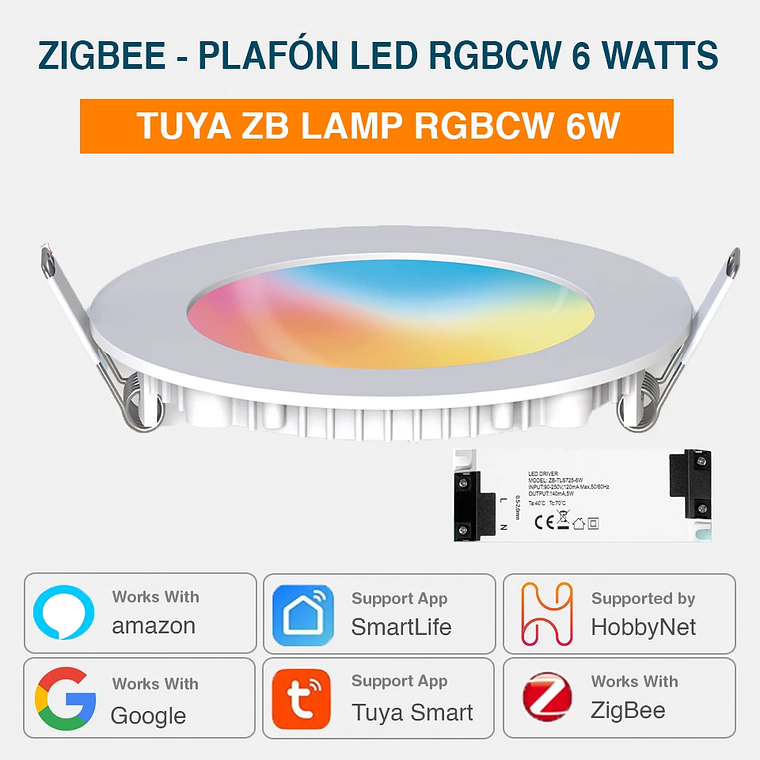 Zigbee - Plafón Led Inteligente 6W RGBCW - Tuya Smart Life 1