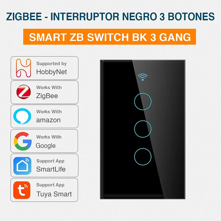 Zigbee - Interruptor Inteligente Táctil Triple - Tuya Smart Life 2