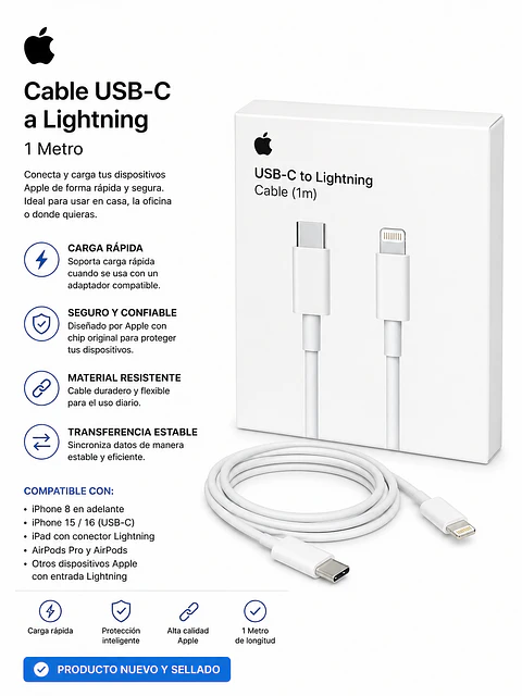 Cable USB-C a Lightning 1 Metro