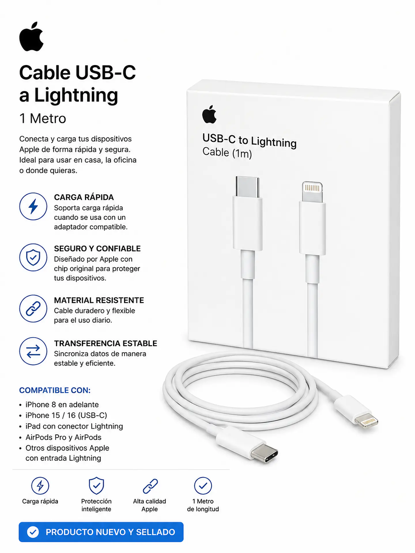 Cable USB-C a Lightning 1 Metro 1