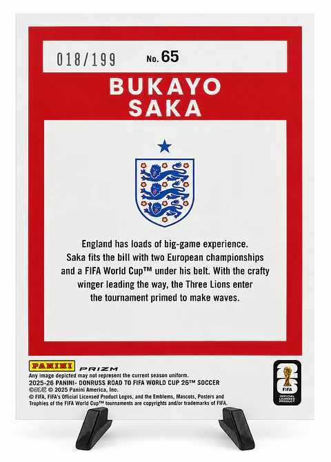 Bukayo Saka – Orange Velocity #65, 018/199 | Donruss Road to FIFA World Cup 2025-26
