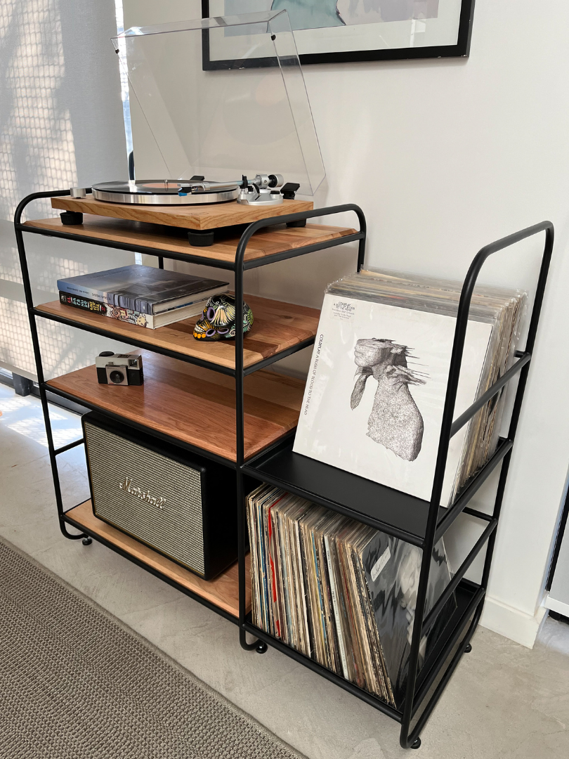 Rack Audio Vinilos Juncal Madera y Blanco 90 cm