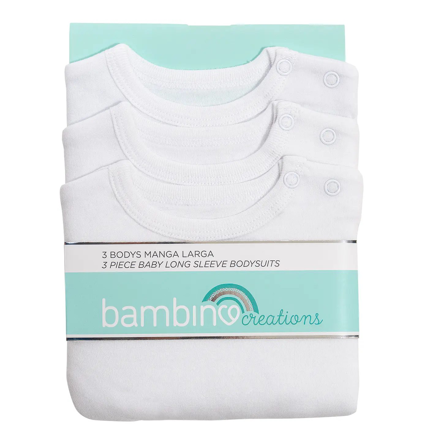 Bodys Manga Larga Set 3 Piezas 100% Algodón Básico Liso Blanco 1