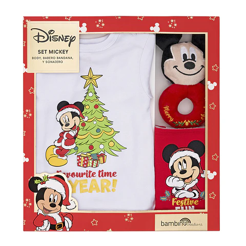Set 3 Piezas Navidad Disney Rojo Niño Mickey 0-12 Meses