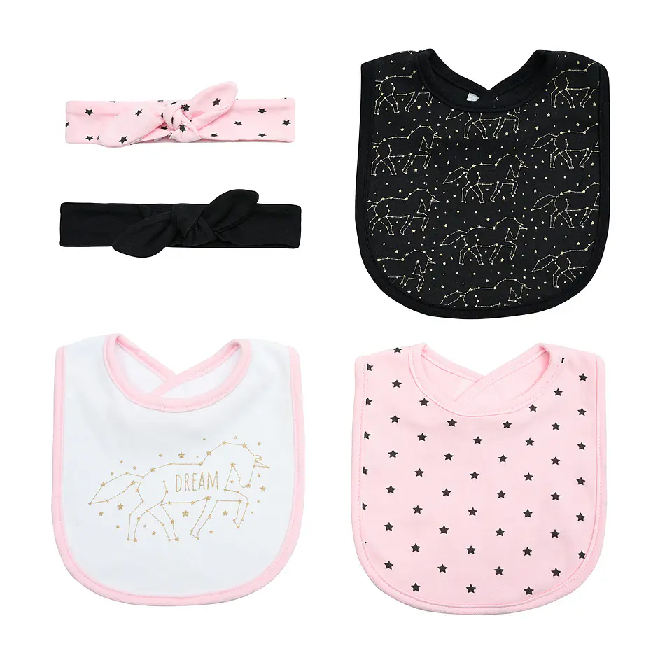 Set de 5 Piezas Niña: Baberos + Cintillos 2