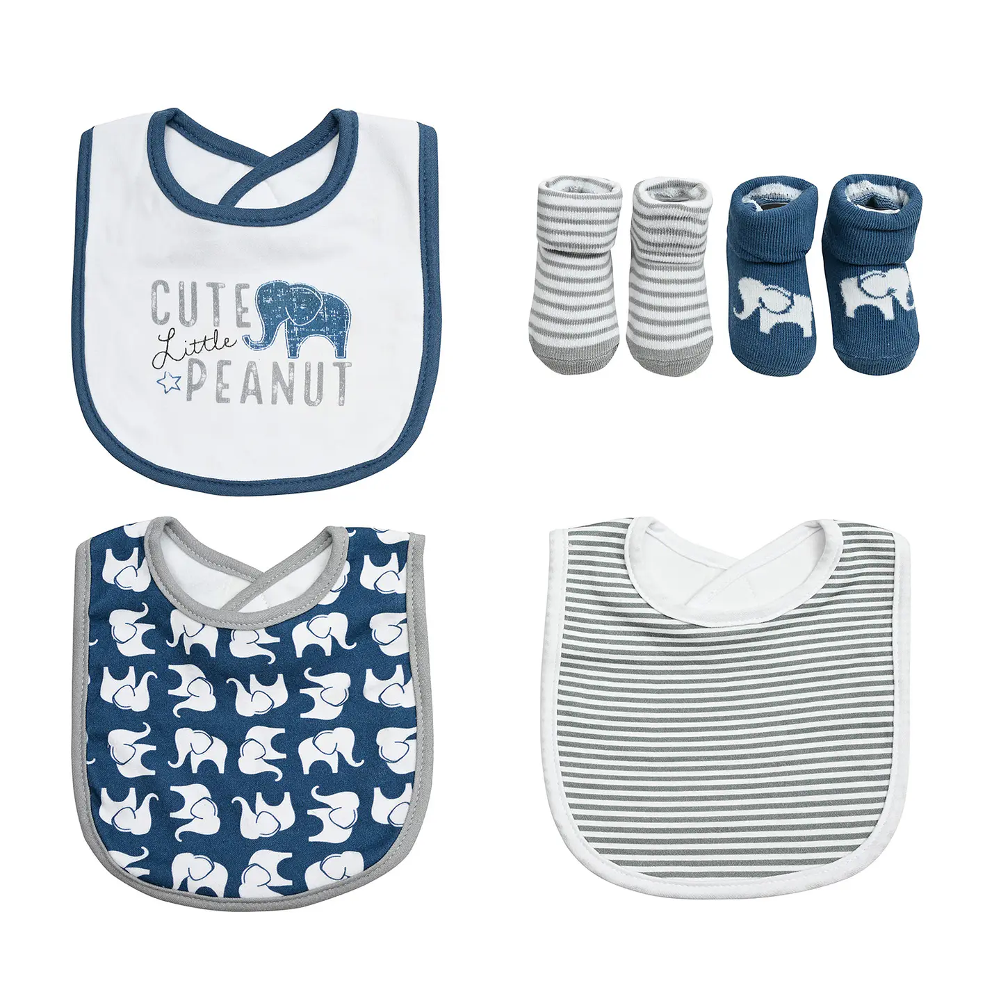 Set de 5 Piezas Niño: Baberos + Calcetines Celeste Elefante 2