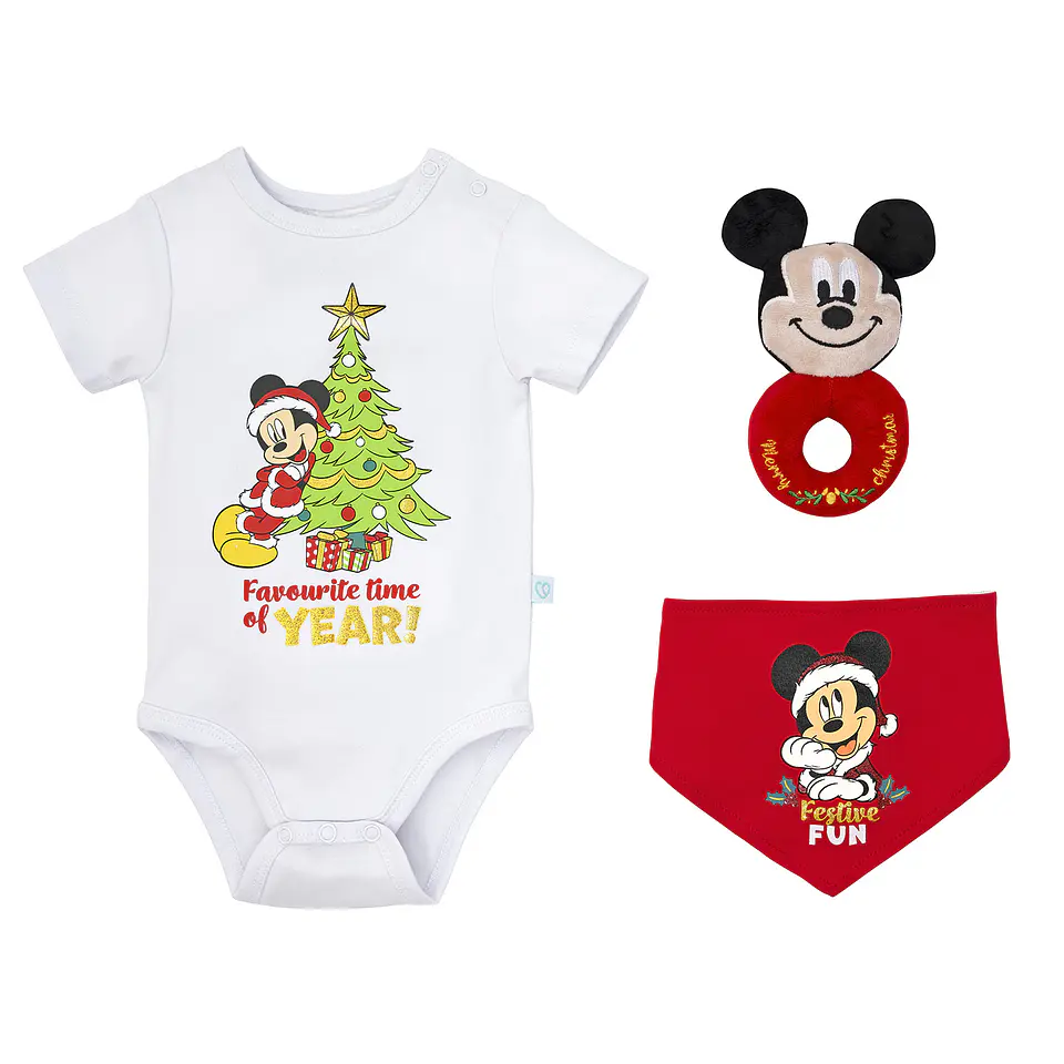 Set 3 Piezas Navidad Disney Rojo Niño Mickey 0-12 Meses 2