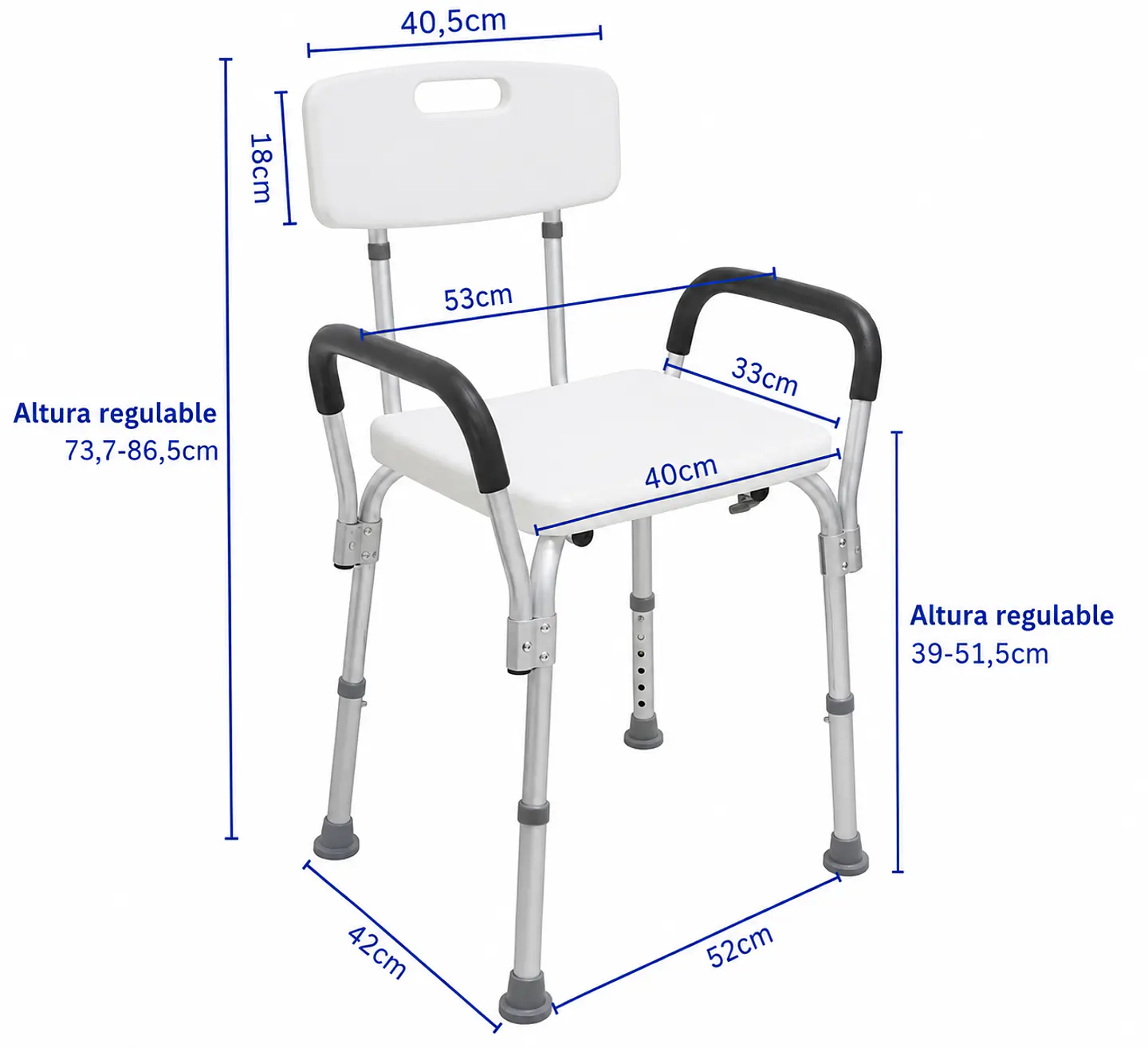 Silla Ducha Adulto Mayor Con Respaldo Apoyabrazos Regulable Antideslizante 2