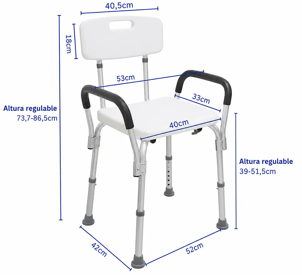 Silla Ducha Adulto Mayor Con Respaldo Apoyabrazos Regulable Antideslizante 2