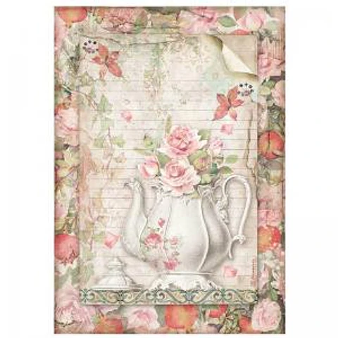 Papel de arroz Stamperia A4 — Casa Granada — Teapot with Flowers