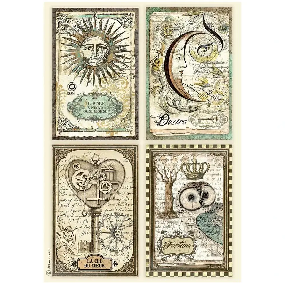 Papel de arroz Stamperia A4 — Alchemy — 4 Cards 1