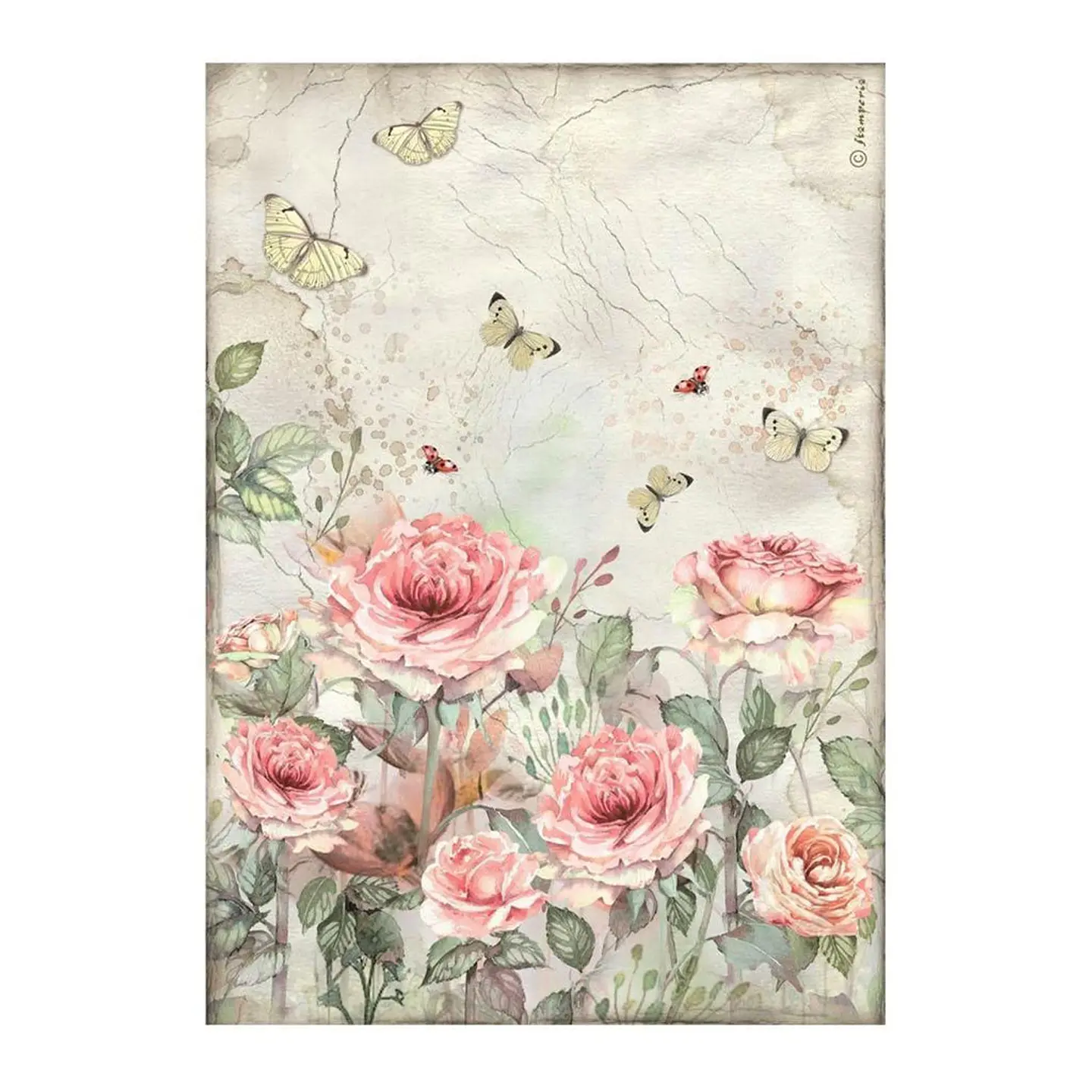 Papel de arroz Stamperia A4 — House of Roses — Roses and Butterfly 1