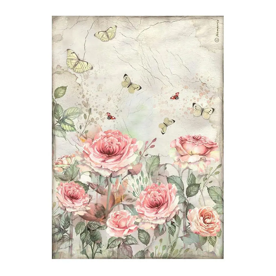 Papel de arroz Stamperia A4 — House of Roses — Roses and Butterfly 1