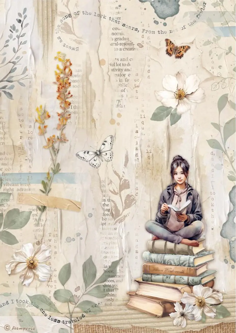 Papel de arroz Stamperia A4 — Secret Diary — Books (DFSA41104) 1