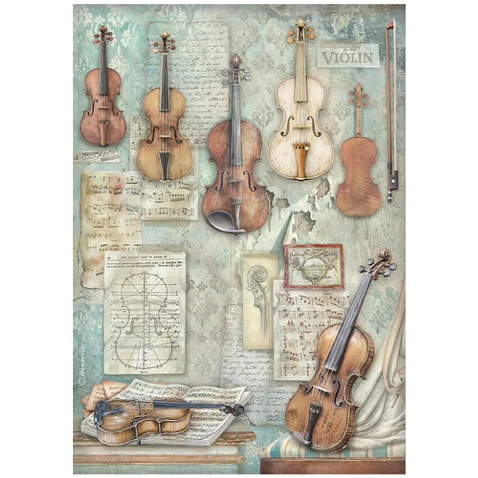 Papel de arroz Stamperia A4 — Symphony — Violins (DFSA41124) 1