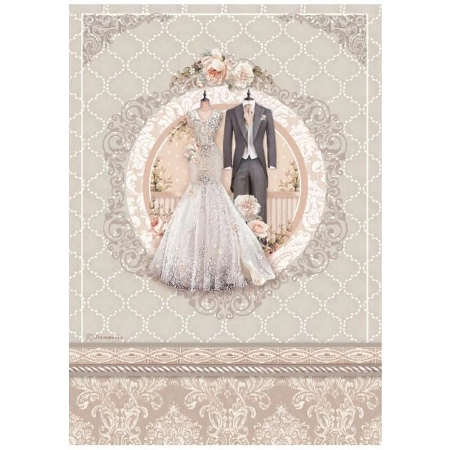 Papel de arroz Stamperia A4 — You and Me — Wedding Dress (DFSA4695) 1
