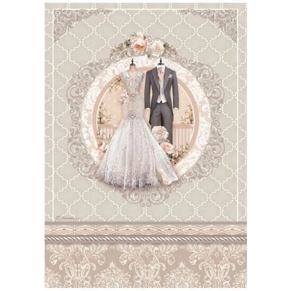 Papel de arroz Stamperia A4 — You and Me — Wedding Dress (DFSA4695) 1