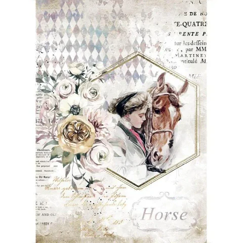 Papel de arroz Stamperia A4 — Romantic Horses — Lady Frame (DFSA4580)