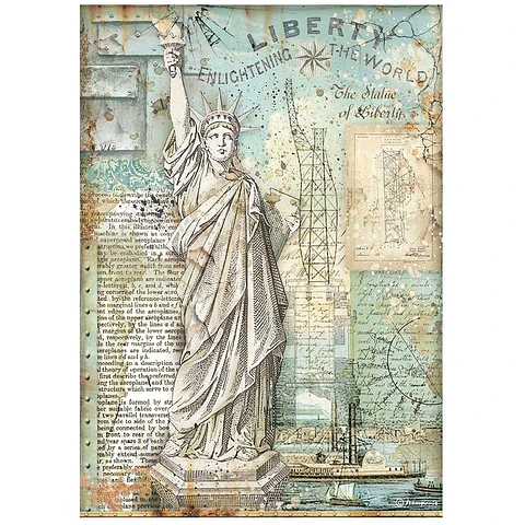 Papel de arroz Stamperia A4 — Sir Vagabond Aviator — Statue of Liberty (DFSA4702)