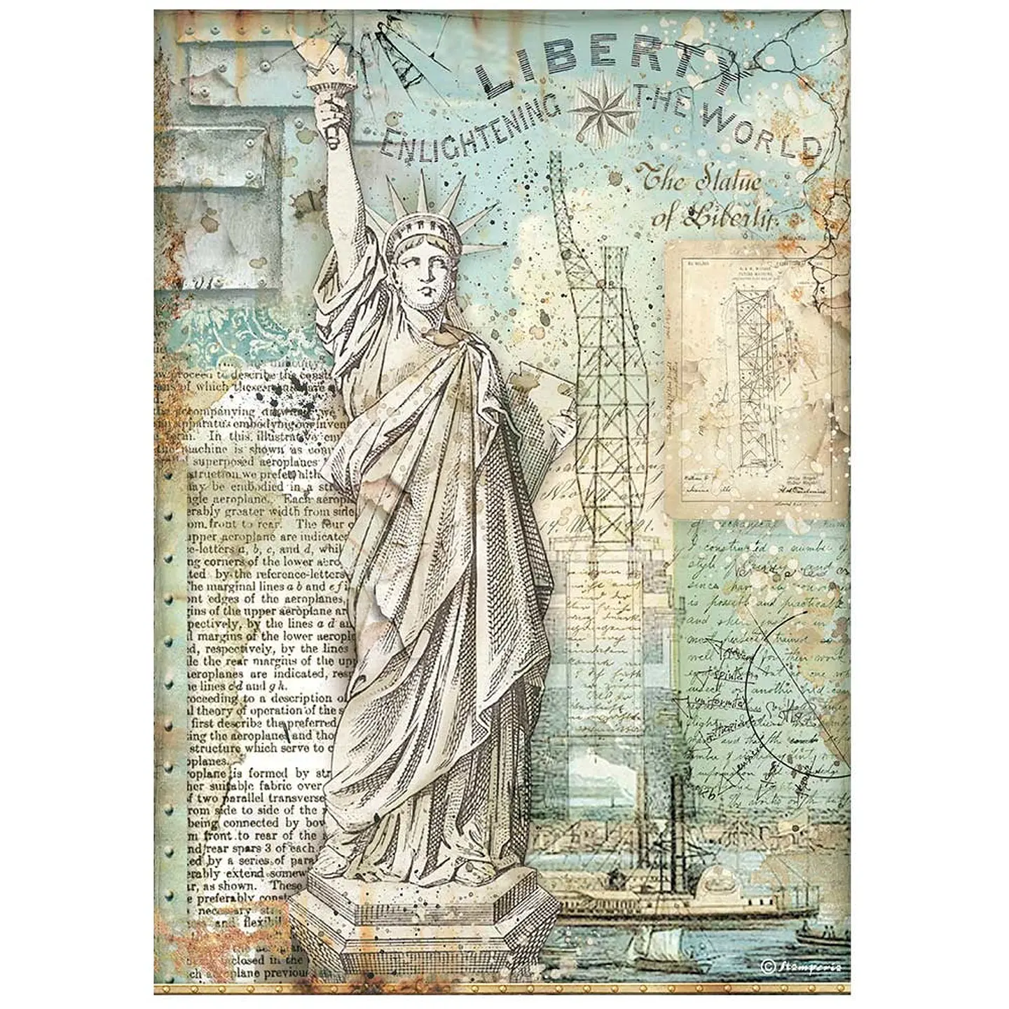 Papel de arroz Stamperia A4 — Sir Vagabond Aviator — Statue of Liberty (DFSA4702) 1