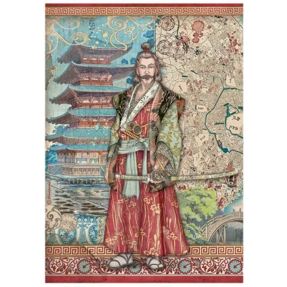 Papel de arroz Stamperia A4 — Sir Vagabond in Japan — Samurai (DFSA4613) 1