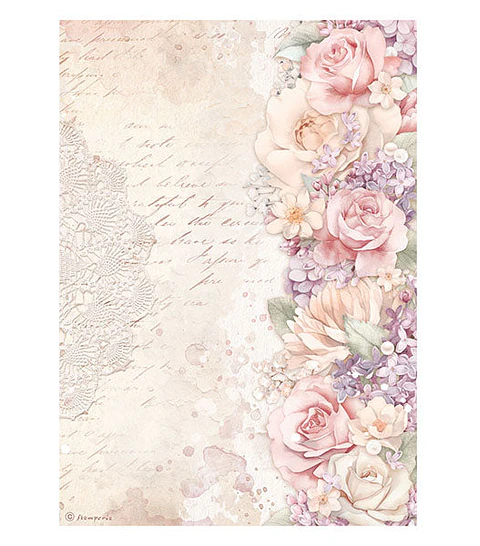 Papel de arroz Stamperia A4 — Romance Forever — Floral Border