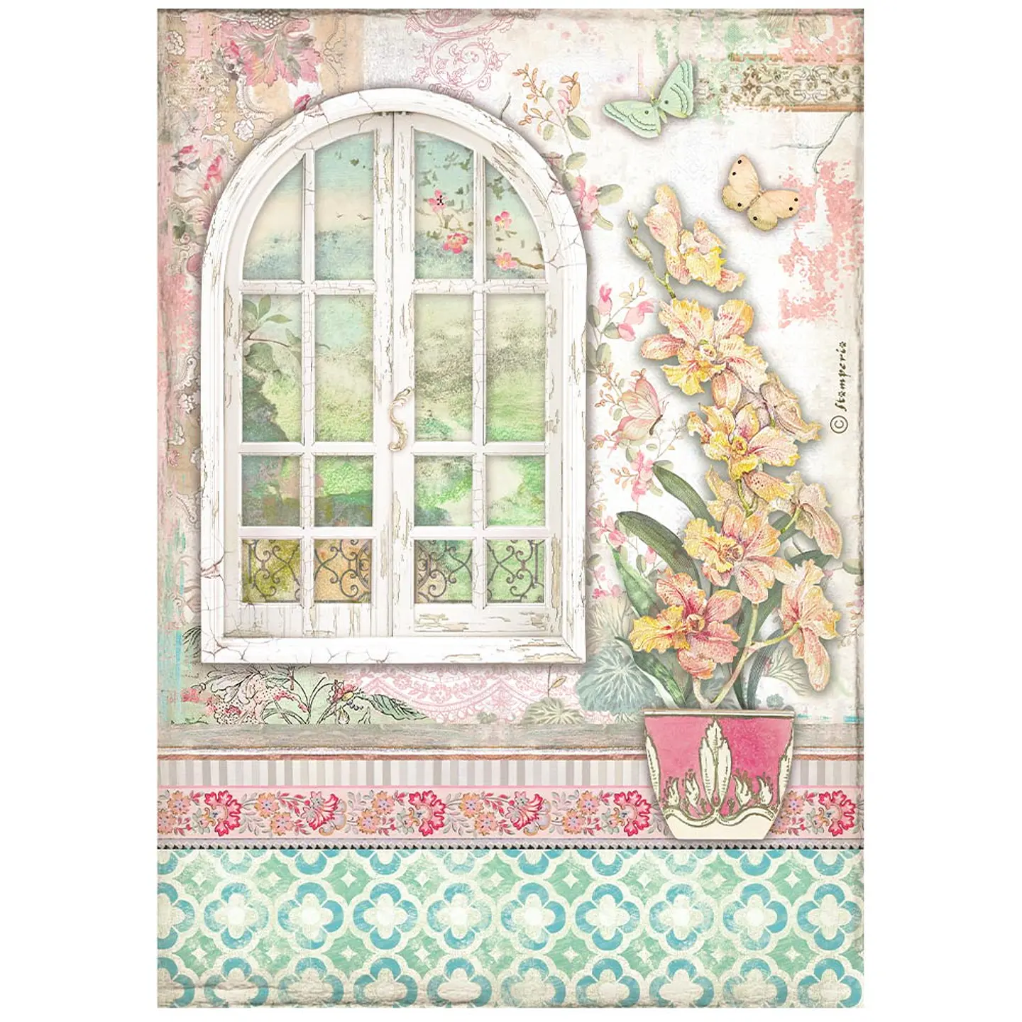 Papel de arroz Stamperia A4 — Orchids and Cats — Window 1