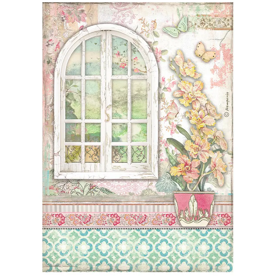 Papel de arroz Stamperia A4 — Orchids and Cats — Window 1