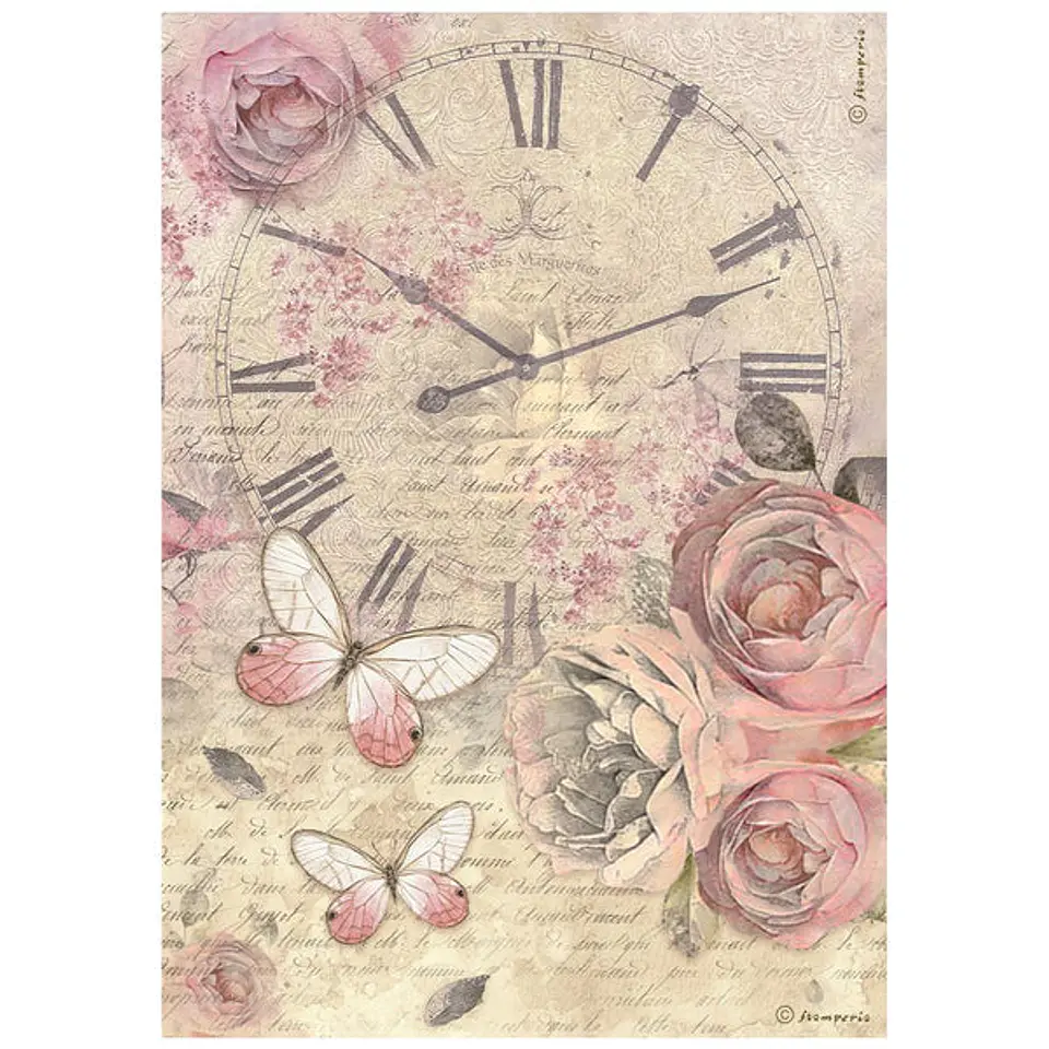 Papel de arroz Stamperia A4 — Shabby Rose — Clock 1