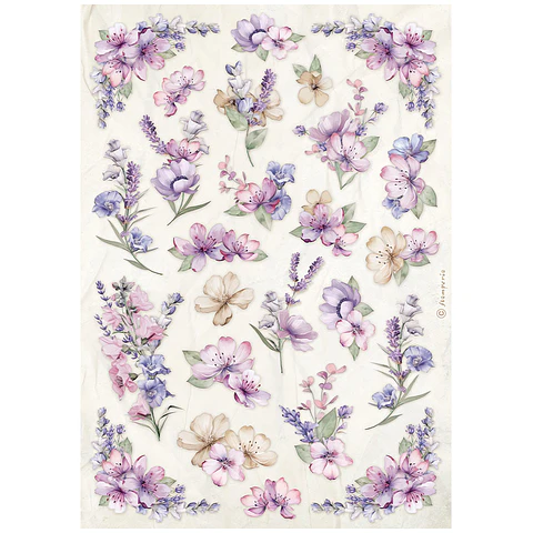 Papel de arroz Stamperia A4 — Lavender — Floral Texture