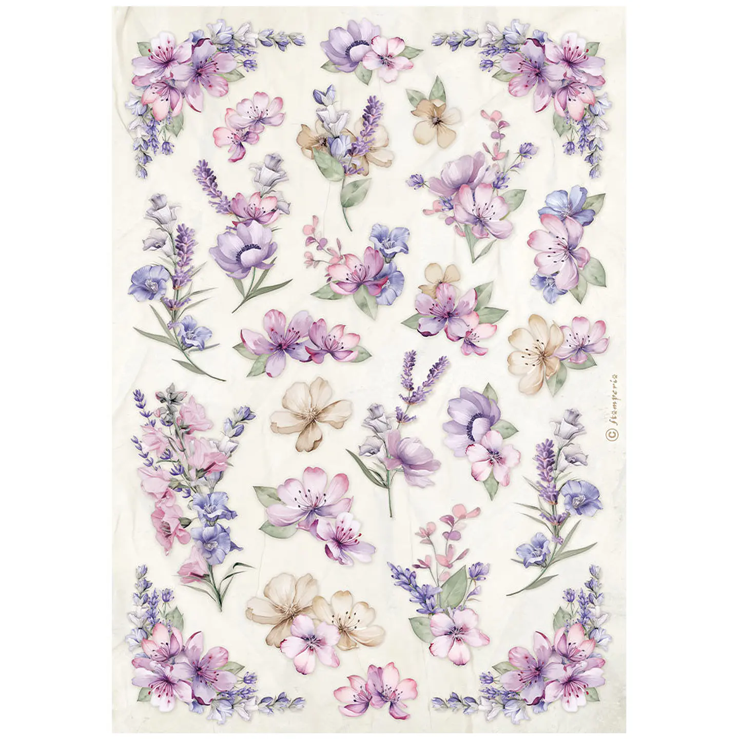 Papel de arroz Stamperia A4 — Lavender — Floral Texture 1