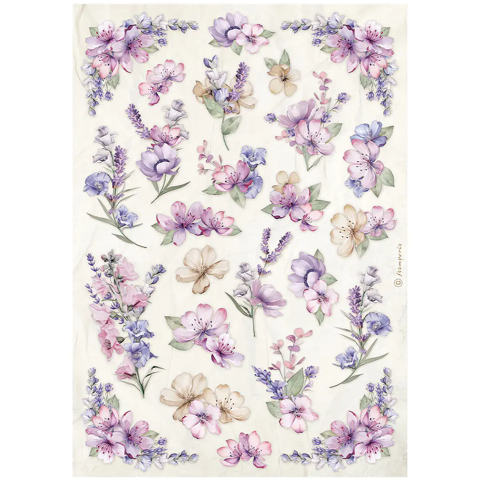 Papel de arroz Stamperia A4 — Lavender — Floral Texture 1