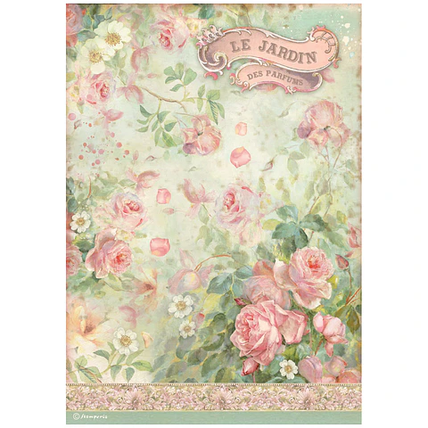 Papel de arroz Stamperia A4 — Rose Parfum — Le Jardin des Parfums
