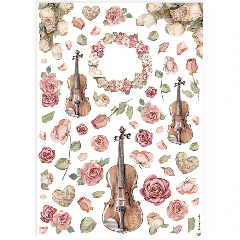 Papel de arroz Stamperia A4 — Violins and Roses