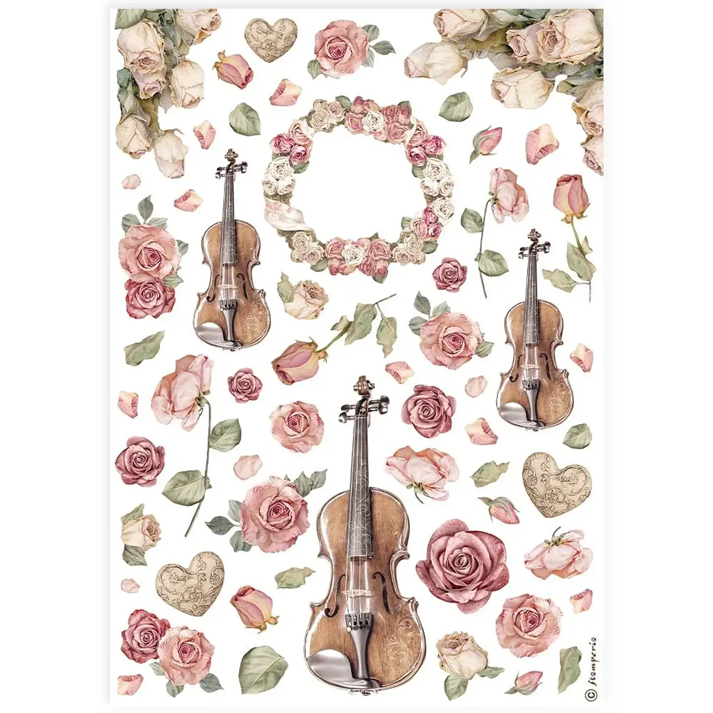 Papel de arroz Stamperia A4 — Violins and Roses 1