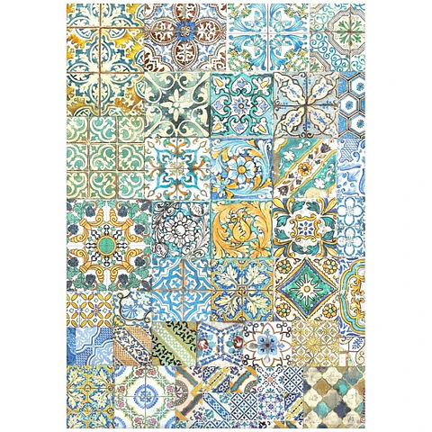 Papel de arroz Stamperia A4 — Blue Dream — Tiles (DFSA4740)