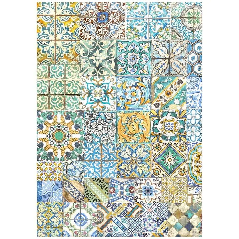 Papel de arroz Stamperia A4 — Blue Dream — Tiles (DFSA4740) 1