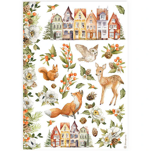 Papel de arroz Stamperia A4 — Classic Christmas — Underwood (DFSA4922)