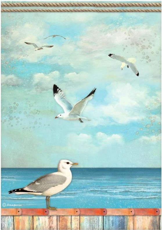 Papel de arroz Stamperia A4 — Blue Dream — Seagulls (DFSA4747) 1
