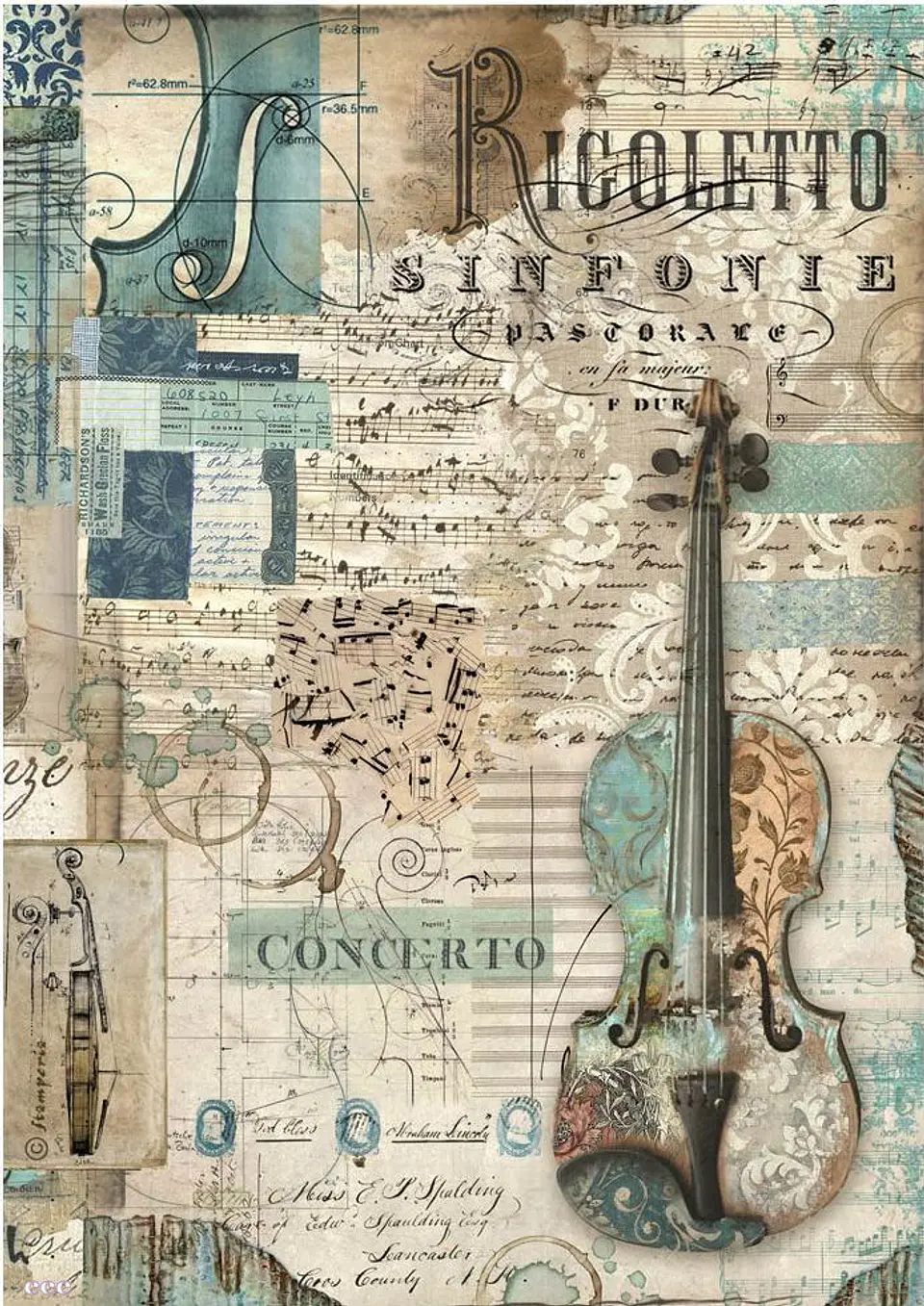 Papel de arroz Stamperia A4 — Music — Violin (DFSA4965) 1
