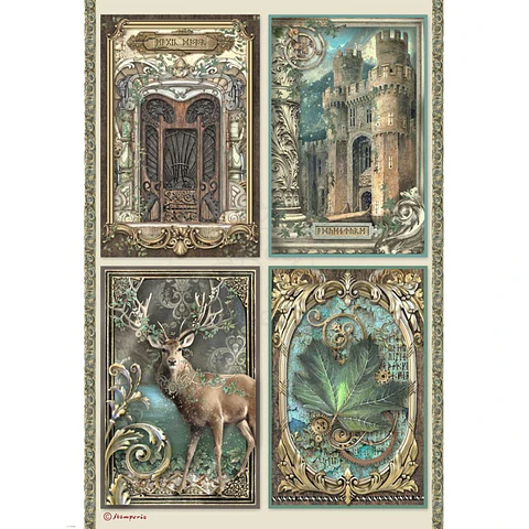 Papel de arroz Stamperia A4 — Magic Forest — Cards (DFSA4751)