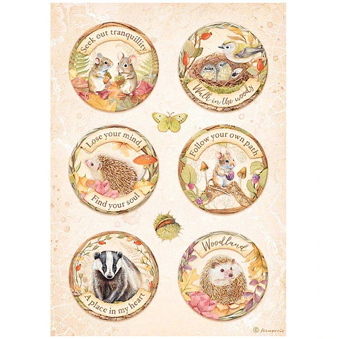 Papel de arroz Stamperia A4 — Woodland — Rounds (DFSA4819)